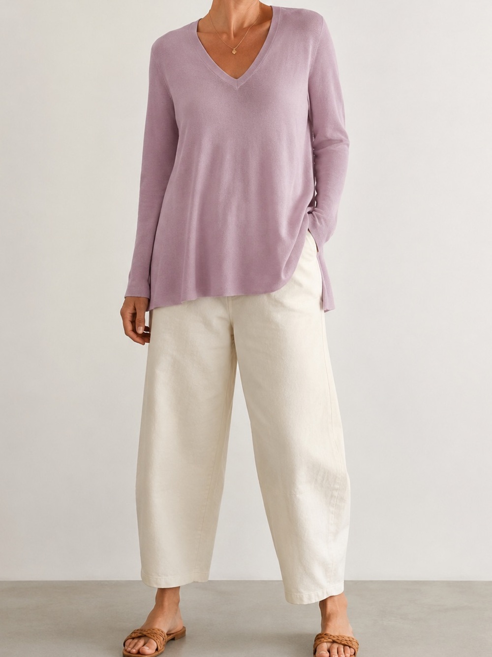 Eileen Fisher Organic Cotton oversized Tunic Sweater V-Neck  XS.     B